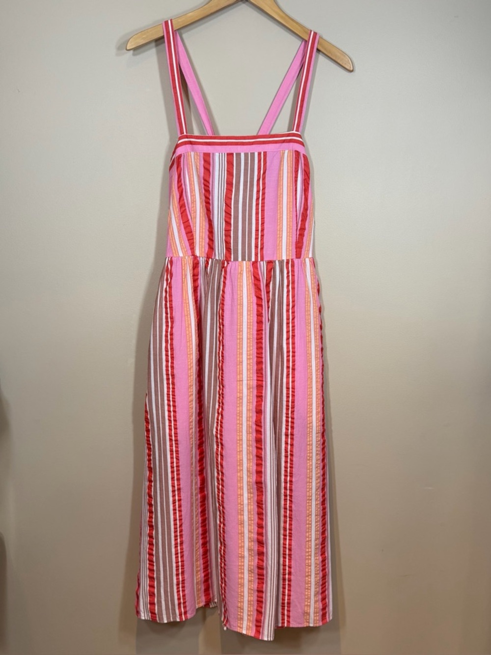 LOFT Pink Zinnia and Red Striped Cross Back Maxi Summer Dress